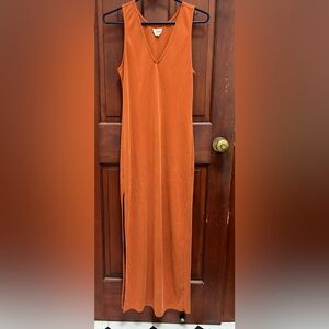 Elegant Orange Sleeveless Maxi Dress